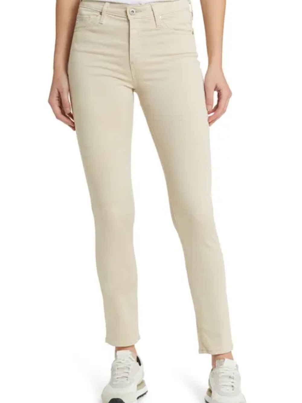 AG Adriano Goldschmied Skinny High-Rise Jeans in Light Beige